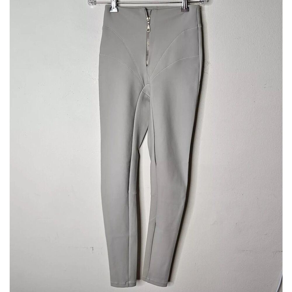 NWOT RARE Daisy Gray Taupe Zip-Up Front Stitch Design Leggings Nylon Spandex S